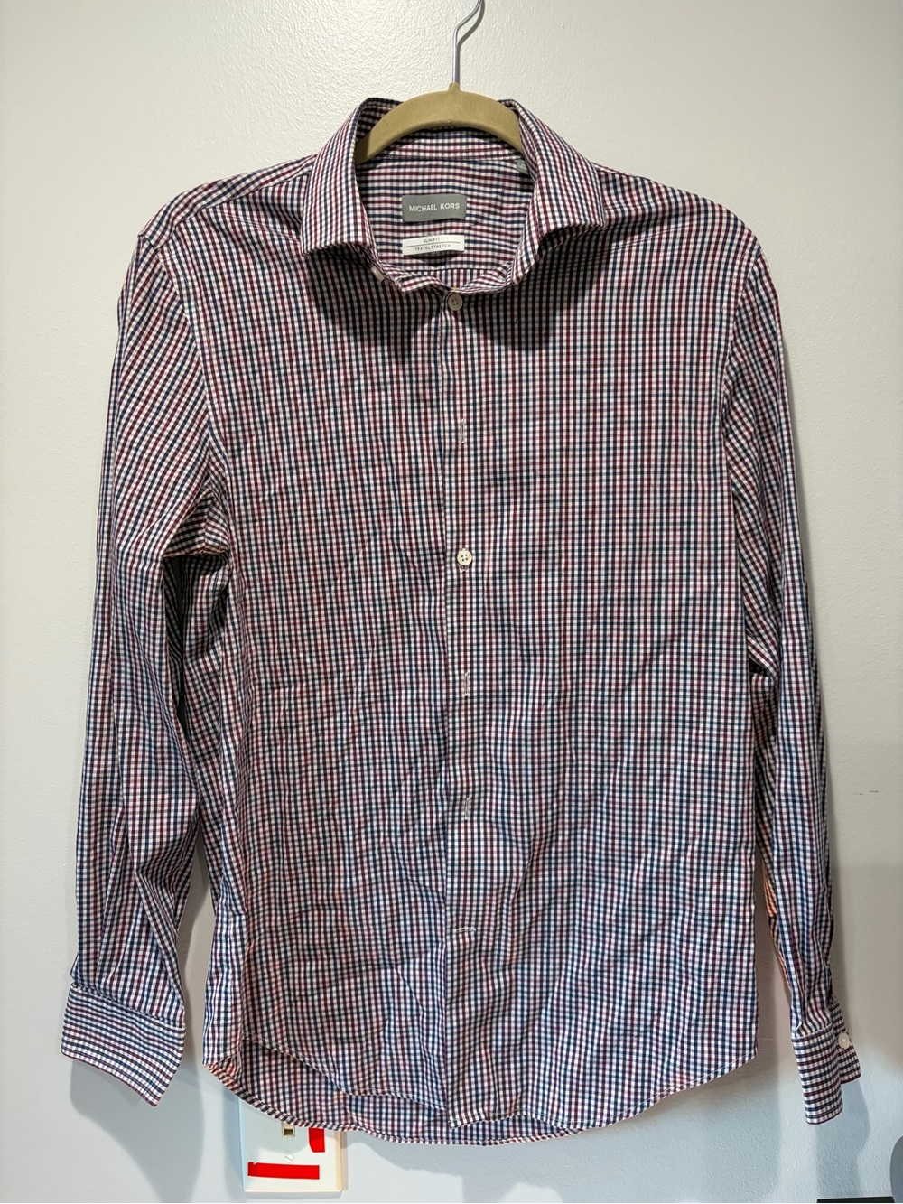 Michael Kors Men's Red and Blue Gingham Dress Shirt